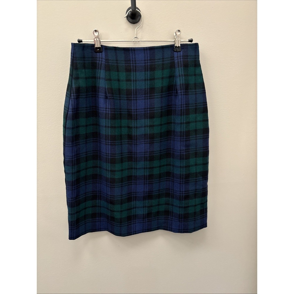Vintage Talbots Black watch Green & Navy Wool Plaid Skirt - Size 6